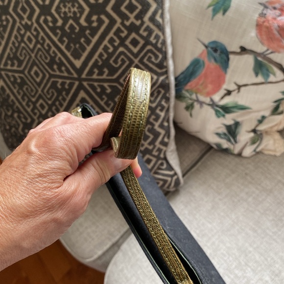 Kate Spade vintage black cloth shoulder bag/purse with green leather trim. - Picture 7 of 14